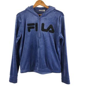 FILA Women's Size Med Periwinkle Blue Velour Half Zip Long Sleeve Track Pullover